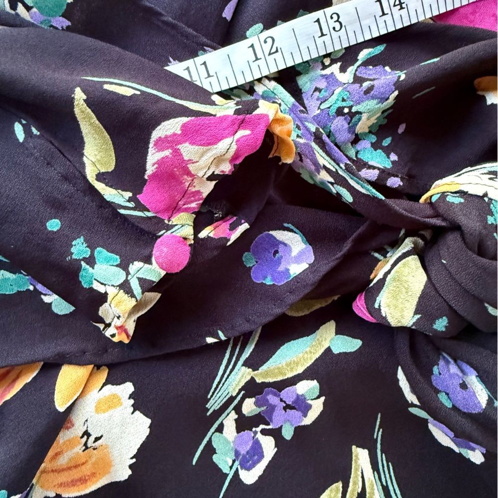 Vintage Rodier Floral Wrap Long Sleeve Black Multicolor Print Top 46 FR US L - Picture 9 of 13